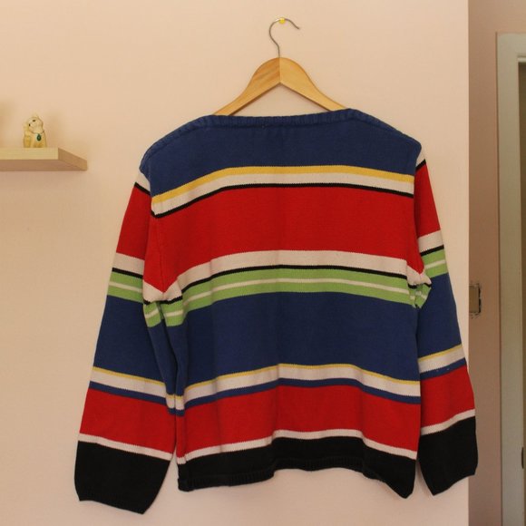 Over-sized multi-coloured striped crewneck sweatshirt (Size Small) - Picture 2 of 2